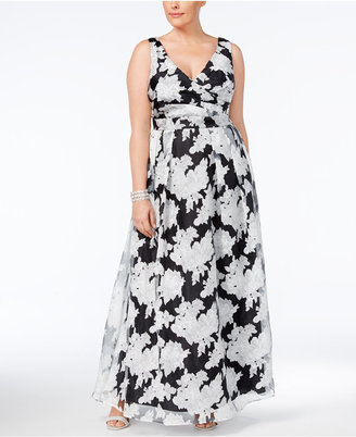 Betsy & Adam Plus Size Floral-Overlay Gown