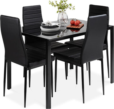 Orren Ellis 5-piece Glass Dining Set, Modern Kitchen Table Furniture For Dining Room, Dinette