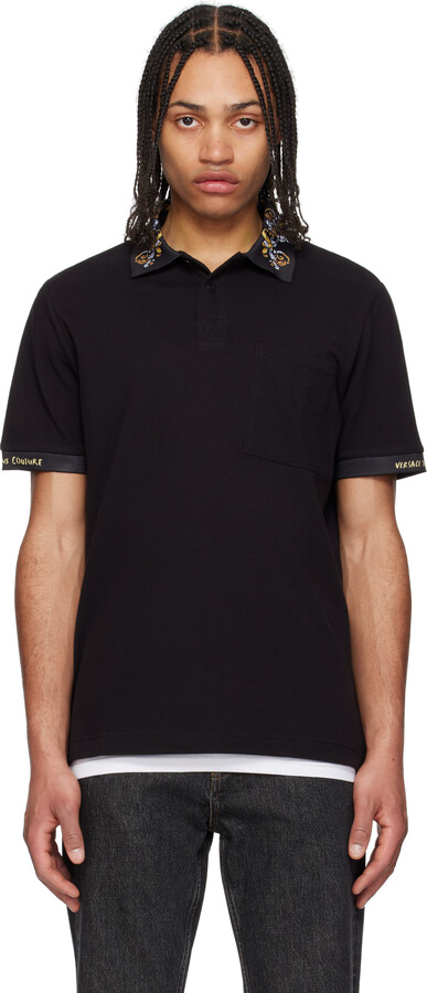 Versace Jeans Couture Black Baroque Collar Polo