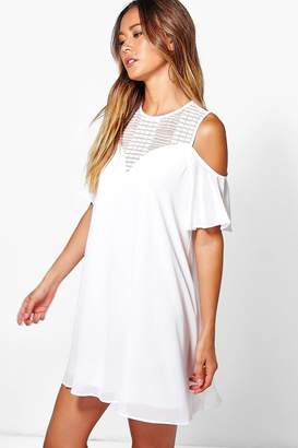 boohoo Lace Cold Shoulder Swing Dress