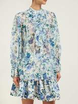Thumbnail for your product : Zimmermann Moncur Floral-print Silk-chiffon Blouse - Womens - Blue Print