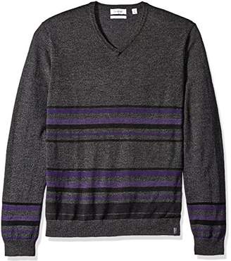 Calvin Klein Men's Merino Striped Color Block V-Neck Sweater