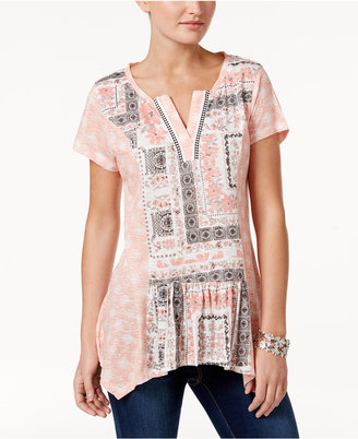 Style&Co. Style & Co Style & Co Petite Mixed-Print Handkerchief-Hem Top, Created for Macy's
