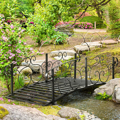 August Grove Backyard Metal Bridge - Black, Crossing Ponds And Walkways, With Construction Lovely Pattern Arch For Garden Path Charming Strong Features