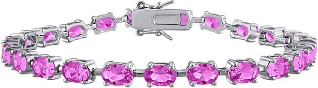 Rina Limor Fine Jewelry Silver 13.34 ct. tw. Lab-Grown Pink Sapphire Tennis Bracelet