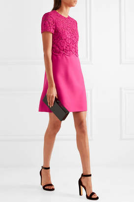 Valentino The Rockstud Lace And Crepe Mini Dress - Fuchsia