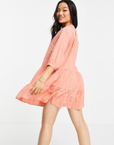 Thumbnail for your product : New Look Petite tie-neck mini smock dress in light coral