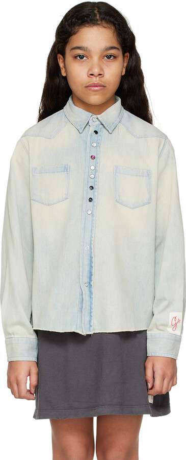 Golden Goose Kids Blue Patch Pocket Denim Shirt