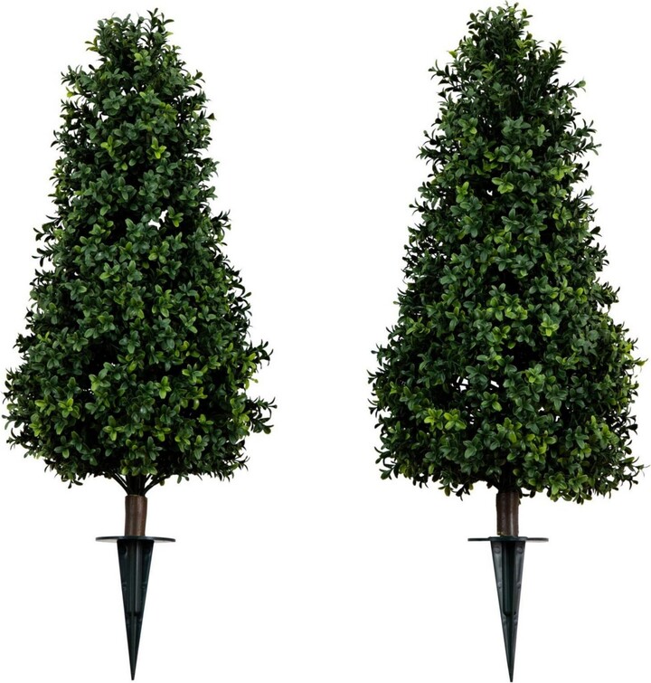 Nearly Natural 3ft. Uv Resistant Artificial Boxwood Plant with Integrated Ground Stake Indoor/Outdoor - Set of 2