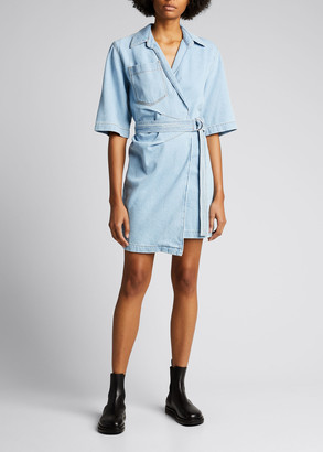 long sleeve denim wrap dress