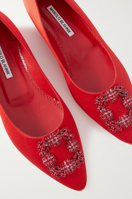 Manolo Blahnik Hangisiflat Embellished Satin Point-toe Flats - Red