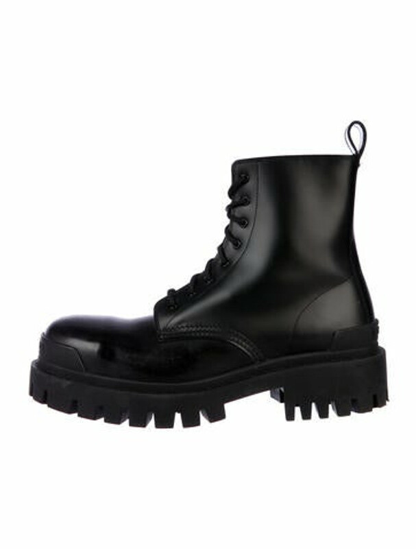 Balenciaga Strike Combat Leather Combat Boots Black - ShopStyle