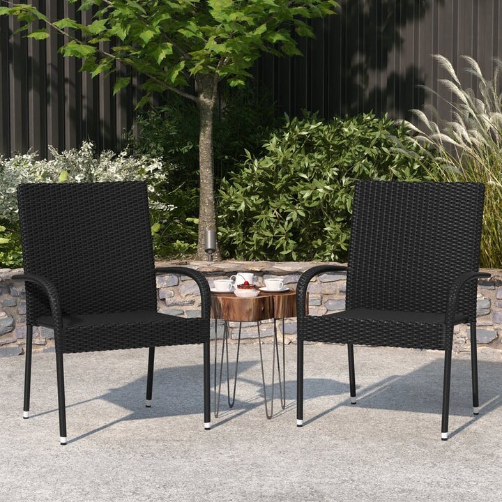 Merrick Lane Mathias Indoor/Outdoor Black Wicker Patio Chairs With