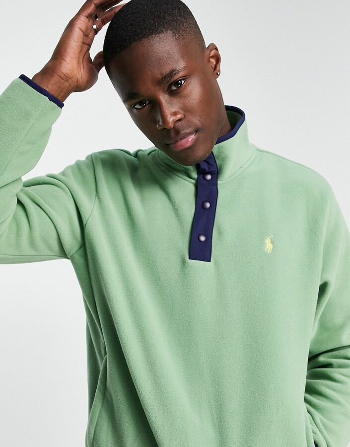 Polo Ralph Lauren player logo polar fleece half zip sweatshirt in green -  ShopStyle