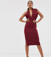 Tall Design Tall Halter Origami Side Zip Pencil Midi Dress Red