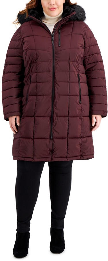 LianXiYou Womens Faux Fur Trim Hood Mid Long Plus-Size Parkas Anroaks Long Coats 