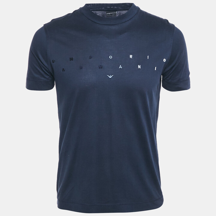 Emporio Armani Navy Blue Logo Embroidered Cotton Crewneck T-Shirt S