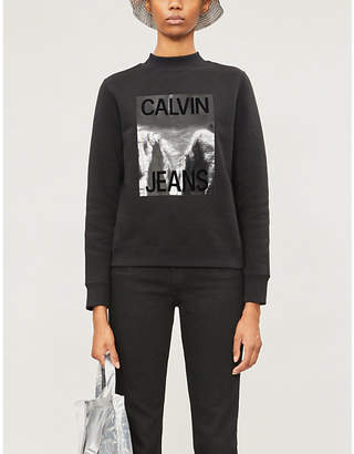 Calvin Klein Logo-appliqué cotton-blend jersey sweatshirt