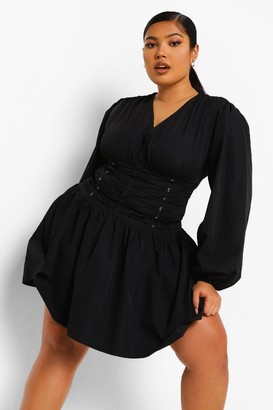 long sleeve plunge skater dress