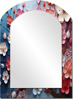 Apple Blossom Harmony I - Apple Blossom Arch Decorative Wall Mirror, Traditional Asymmetrical Mirror, Printed Metal Art