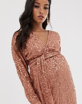 Thumbnail for your product : ASOS DESIGN Maternity midi dress with batwing sleeve and wrap waist in scatter sequin