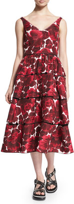 Marc Jacobs Sleeveless Hibiscus-Print Tiered Dress, Pink
