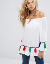 Thumbnail for your product : Noisy May Off the Shoulder Woven Top with Multi Tassles