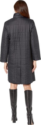 Eileen Fisher High Collar Knee Length Coat (Black) Women's Clothing