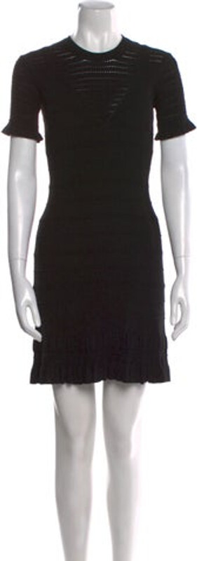 Kenzo Sheath Dress Black Ruffle & Cutout Accents Short Sleeve with Crew Neck