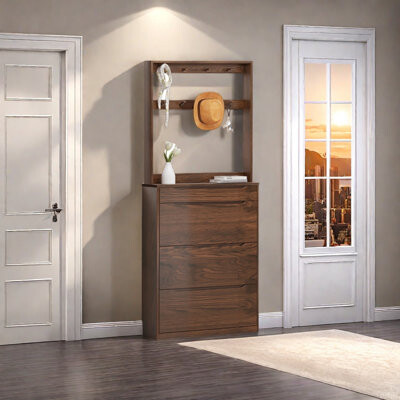 Elegant Home Furnishings.s Solid Oak Hall Tree with Shoe Storage