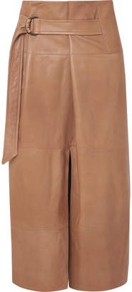 Brunello Cucinelli Belted Leather Midi Skirt - Brown