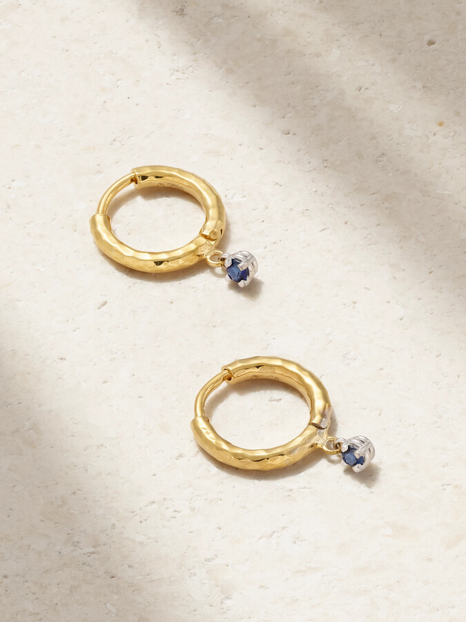 Womens Lab Created Blue Sapphire Small Hoop Earrings with Moissanite Created Blue Sapphire Partywear Wide Hoop Earrings in Gold Sieraden Oorbellen Hoepeloorbellen 