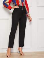 Thumbnail for your product : Shein Button Front Zip Back Straight Pants