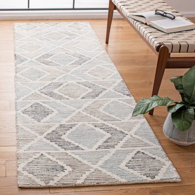 Union Rustic Fredrika Precious Hand Tufted Wool/Cotton Geometric Rug in Blue/Beige