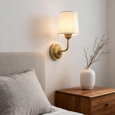 DNGJU Vintage Industrial Wall Sconce With White Fabric Shade, Hardwired E26 Single Light Wall Mounted Lamp For Living Room, Bedroom, And Hallway