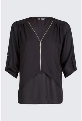 Select Fashion Fashion Womens Black Double Layer Zip Blouse - size 10
