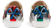 Thumbnail for your product : Gucci New Ace Floral Leather Sneaker, Silver