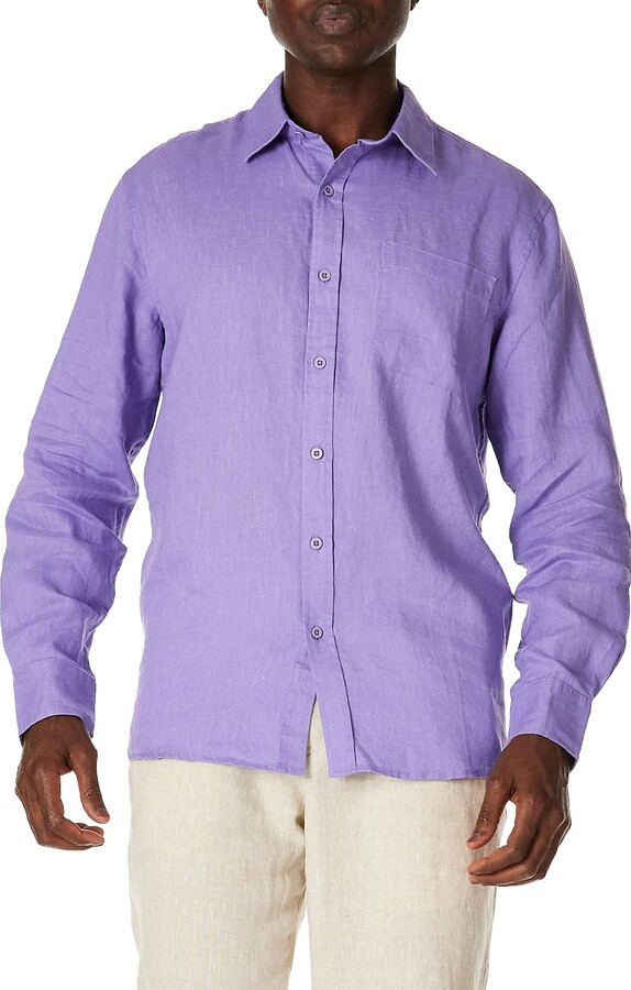 Isle Bay Linens Mens 100% Linen Long Sleeve Button-Down Collar Casual Woven Shirt