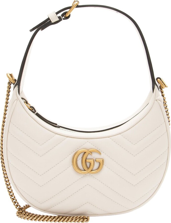 Gucci White Matelassé Leather GG Marmont Half Moon Mini Shoulder Bag (Authentic Pre-Loved)