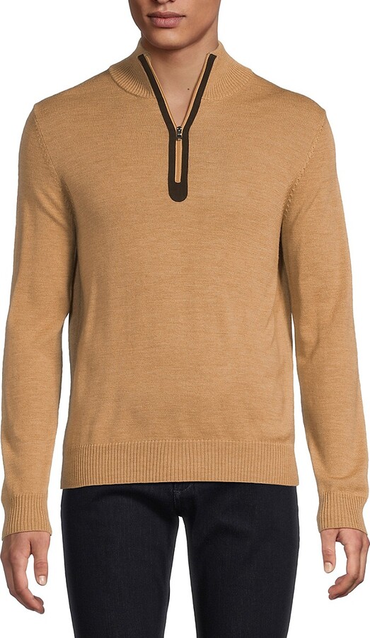 Bruno Magli Merino Wool Quarter-Zip Mock Turtleneck Sweater