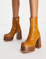 Thumbnail for your product : ASOS DESIGN Emotive high-heeled platform ankle boots in tan