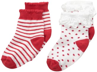 Jefferies Socks Holiday Ruffle Dot/Stripe Socks with Non-Skid 2-Pair Pack (Infant/Toddler)