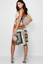 Thumbnail for your product : boohoo Scarf Print Bow Front Skater Dress