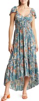 Thumbnail for your product : Angie Flutter Sleeve Lace-Up Smocked High/Low Maxi Dress