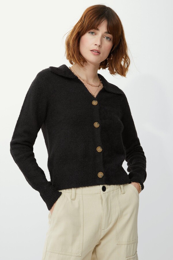 GuliriFei Womens Fluffy Long Sleeve V-Neck Cropped Knit Cardigan Y2K Faux Fur Button Closure Sweater Slim Cardigan Coat 