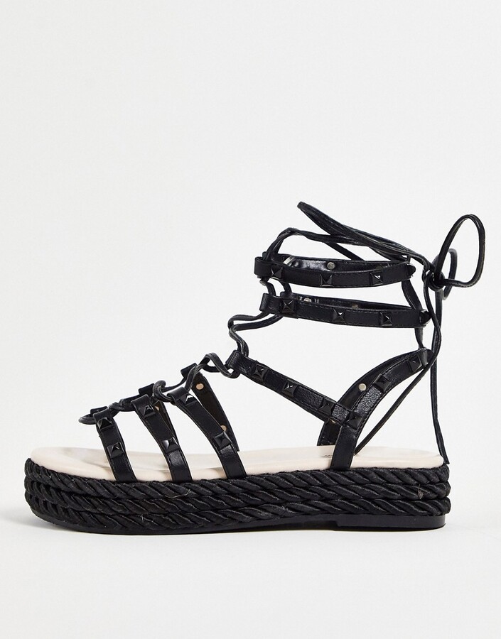 black lace up gladiator sandals