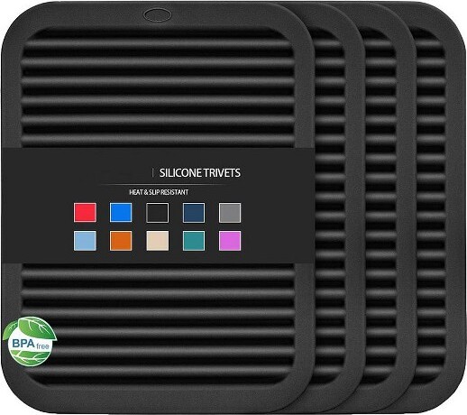 Itopfox4PackSiliconeTrivetsforHotPotsandPansHeatResistantKitchenHotPadsNon-SlipCountertopProtectorsforDishesandCookware