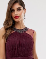 Thumbnail for your product : Little Mistress Petite mesh detail skater dress with neck detail