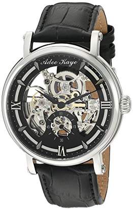 Adee Kaye Men's 'Mecha Collection' Stainless Steel and Leather Automatic Watch