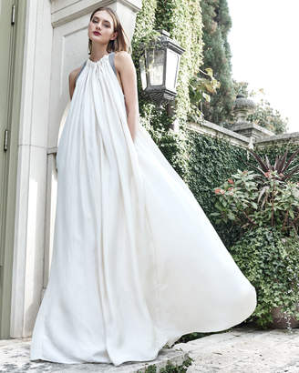 Brunello Cucinelli Crinkled Silk Sleeveless Gown with Monili Back Detail